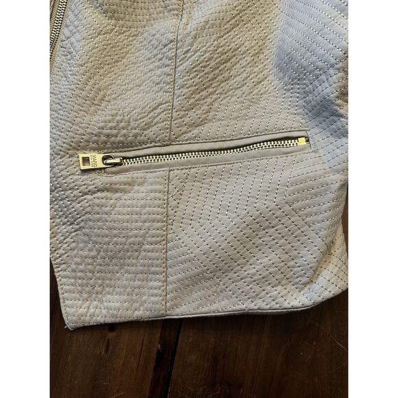 Andrew Marc New York Faux Leather Moto Jacket Ivory Size XL Edgy Sleek - Picture 5 of 16